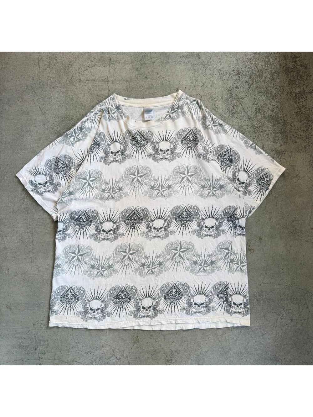 Vintage Y2K 2000s Skull and Stars AOP Grunge T Shirt
